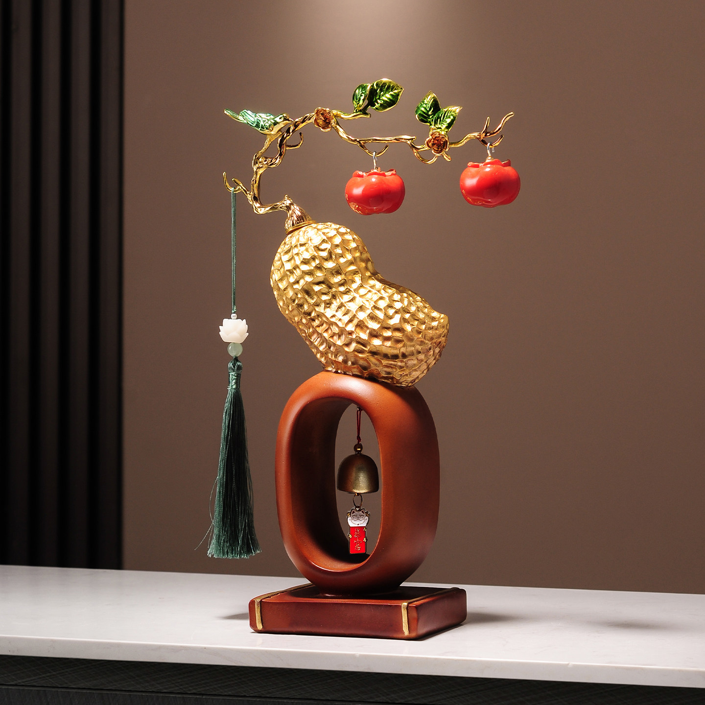 好事花生柿子如意新中式摆件酒柜玄关电视柜高档乔迁新居开业礼物,家居饰品,装饰摆件,淘宝优惠券,粉丝福利购,淘宝优惠卷