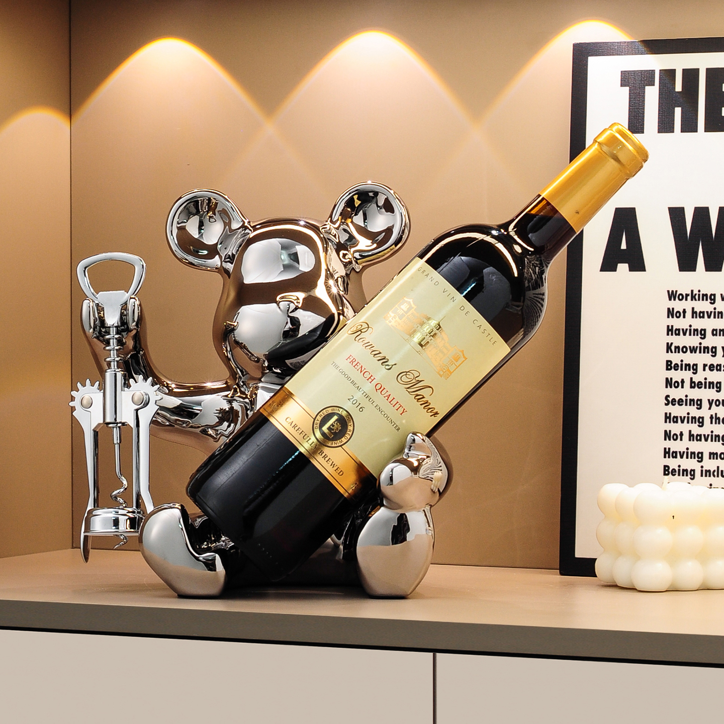 暴力熊红酒架摆件高级感轻奢高档家居客厅电视柜酒柜软装装饰品