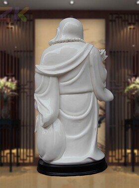 白色弥勒佛陶瓷摆件锦盒包装工艺品家具装饰客厅摆设乔迁礼禅意.4