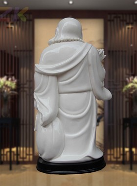 现代白色弥勒佛陶瓷摆件锦盒包装精美工艺品家居家具装饰客厅摆.7
