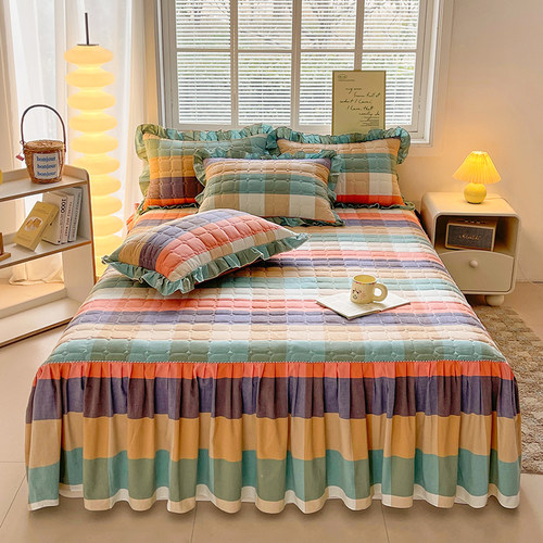 全棉色织水洗棉夹棉床裙