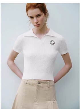 SH&UR2026夏季新款女装都市学院撞色刺绣绞花肌理针织衫UYY960041