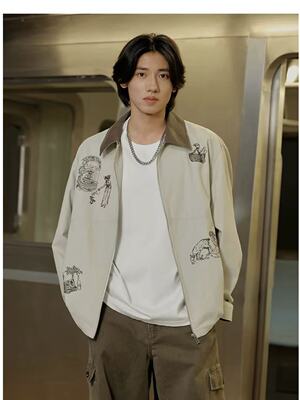SH&UR2026秋新款男装复古翻领休闲风刺绣哈灵顿夹克外套UML160044