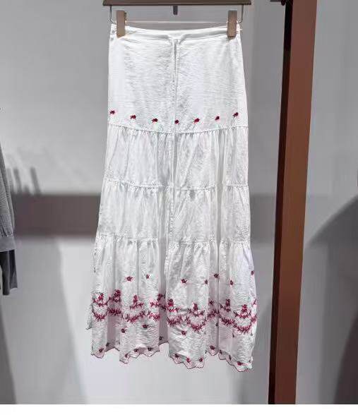 SH&UR2026夏季新品女装法式复古刺绣小花图案抽绳半身裙UYL560028