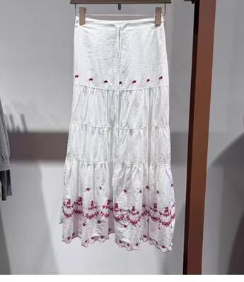 SH&UR2026夏季新品女装法式复古刺绣小花图案抽绳半身裙UYL560028