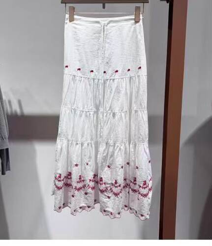 SH&UR2026夏季新品女装法式复古刺绣小花图案抽绳半身裙UYL560028