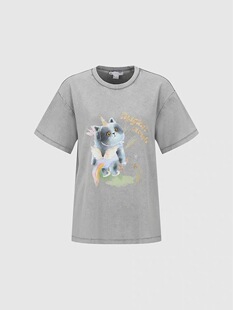 SH&UR2026春季新款女装潮流休闲中圆领趣味印花女装T恤UYV460024+