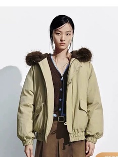 SH&UR2025冬季新款女装琥珀流光风休闲毛领连帽羽绒服UYL150111