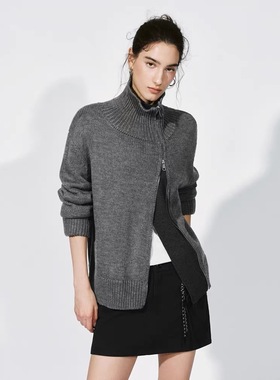 SH&UR2026春季新款潮流不对称开襟罗纹针织毛衣开衫女UYV960006