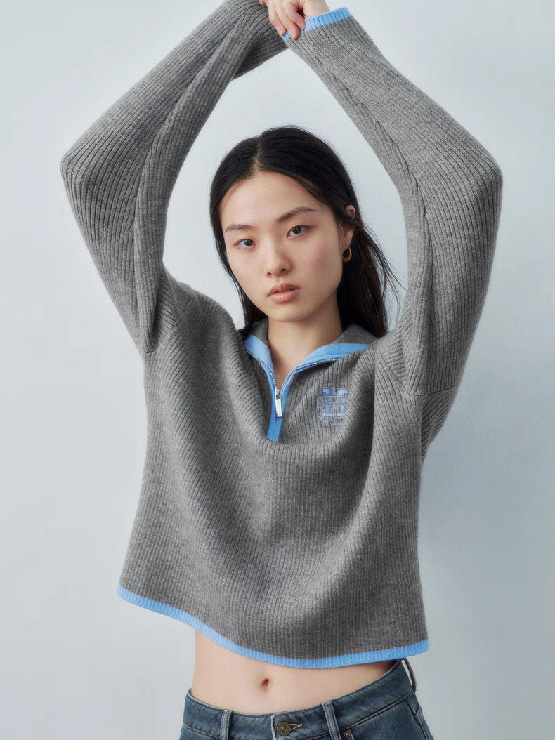 SH&UR2026春装新款女装学院风撞色刺绣翻领拉链针织衫UYY950018,女装/女士精品,毛针织衫,淘宝优惠券,粉丝福利购,淘宝优惠卷