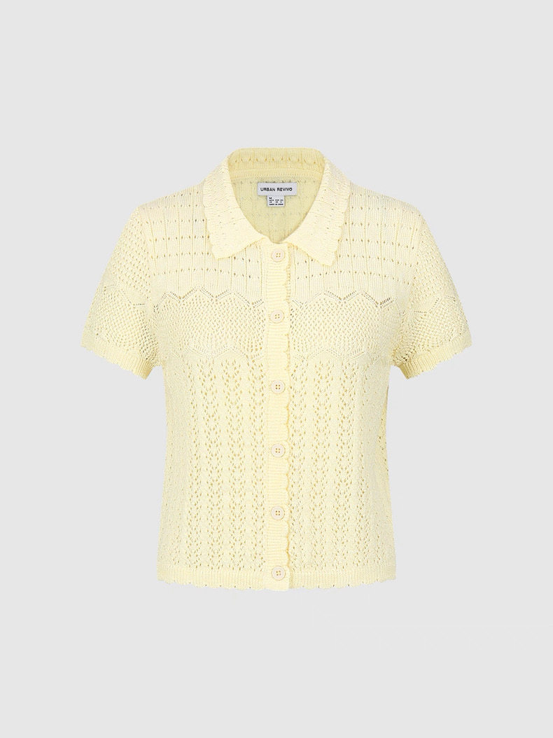 SH&UR2026夏季新款女装休闲粉彩花纹夹克领针织开衫UYL960056+