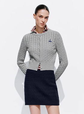 SH&UR2026春新款女装休闲绞花肌理樱桃刺绣红色针织开衫UYY950116