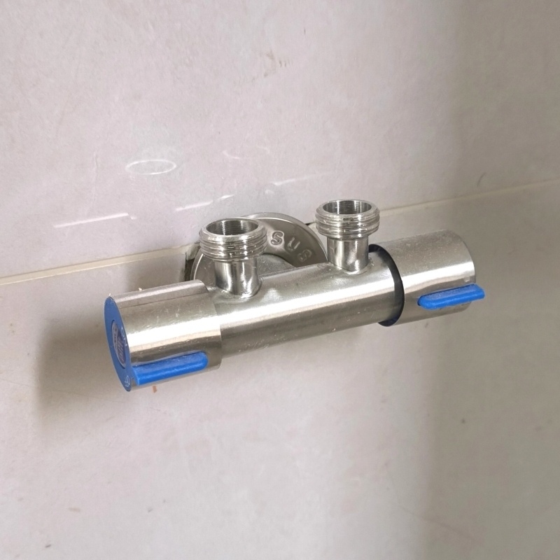 4分进水一进二出分水器双出水不锈钢热水器加厚304阀门止水阀