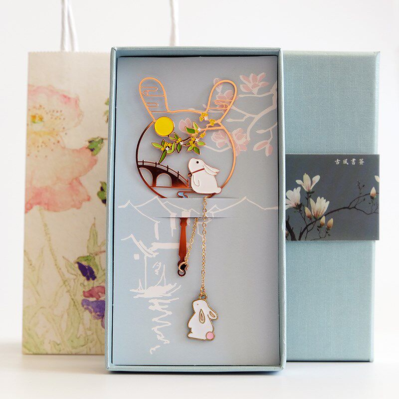 兔子团扇金属书签刻字中国风扇形桂花故宫文创可爱中秋节日礼品