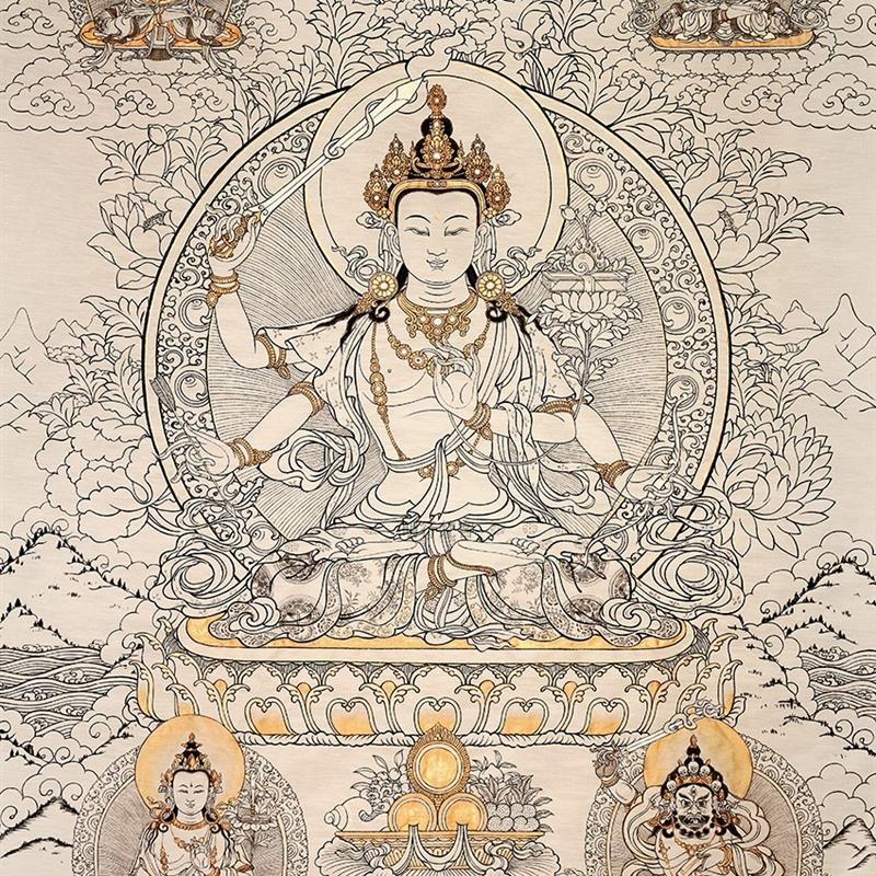 唐卡描金挂画智慧文殊菩萨线稿 数字油彩减压填色diy手绘礼物油画
