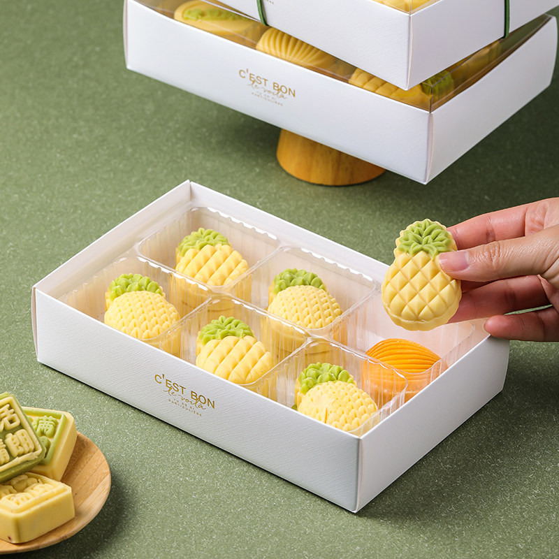 绿豆糕包装盒冰糕盒子一次性透明礼盒纸托甜品蛋挞饼干西点打包盒