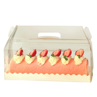 蛋糕卷包装盒瑞士卷慕斯盒手提透明毛巾卷半整卷蛋糕甜品烘焙打包