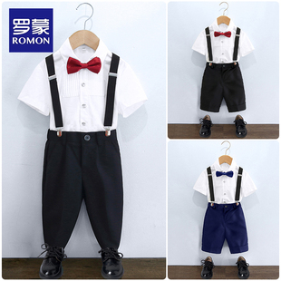 钢琴表演服 罗蒙男童礼服夏季 儿童小西装 套装 英伦风小主持人背带裤