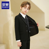 罗蒙男童西装 帅气花童儿童礼服黑色男孩西服钢琴主持人演出服 套装