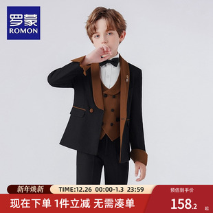 罗蒙儿童西装 花童礼服男童西服外套帅气走秀主持人钢琴演出服 套装