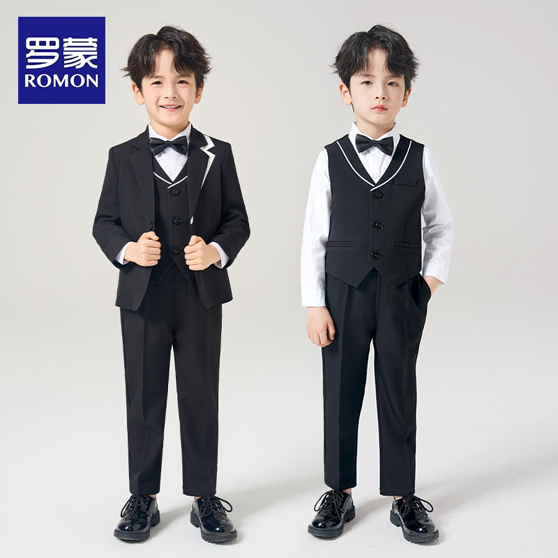 罗蒙儿童西服男童礼服套装英伦风主持人婚礼花童男宝周岁生日礼服