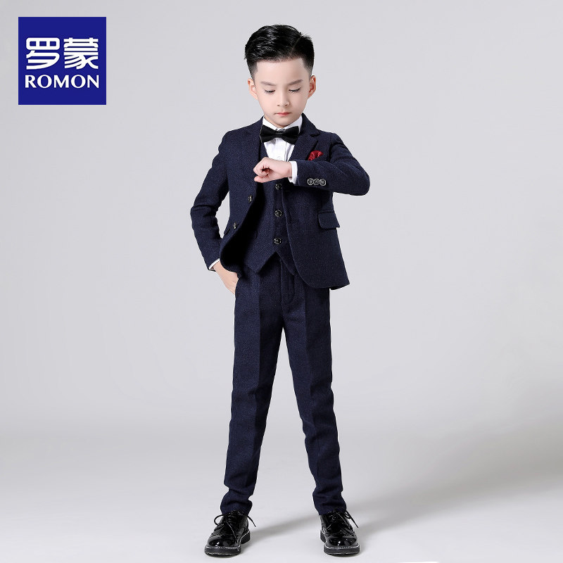 罗蒙男童西装套装儿童西服主持人钢琴演出服秋冬高端外套花童礼服