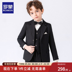 罗蒙男童西装套装儿童小主持人礼服钢琴演出服秋冬花童高端小西服