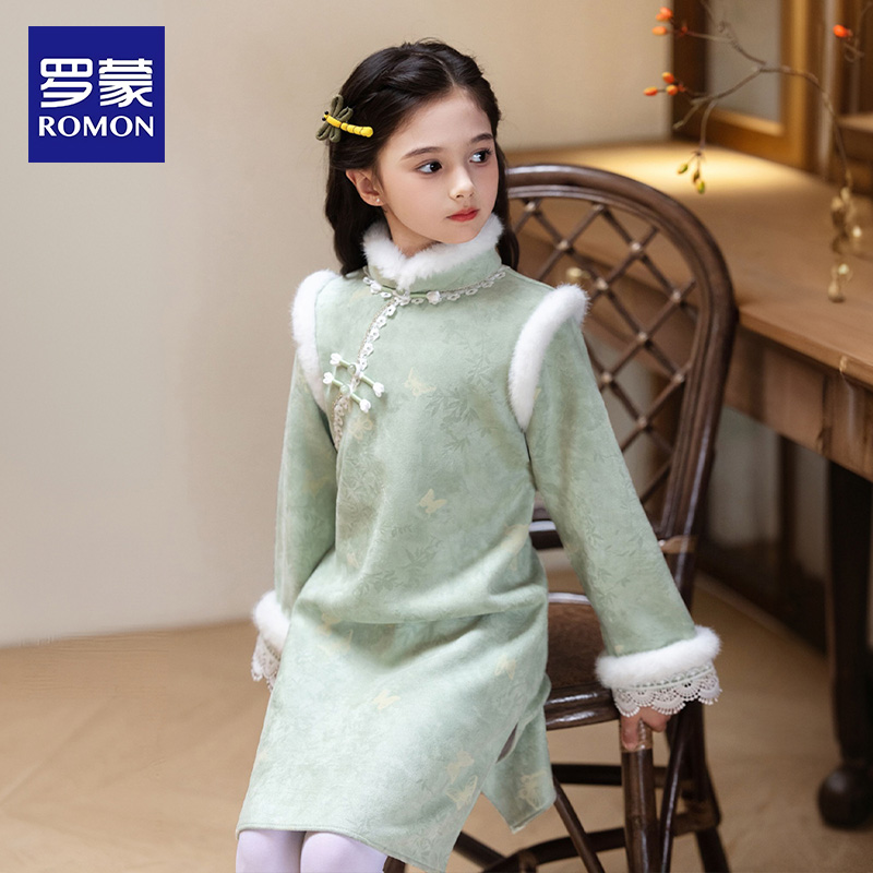 罗蒙女童春秋款中国风唐装连衣裙