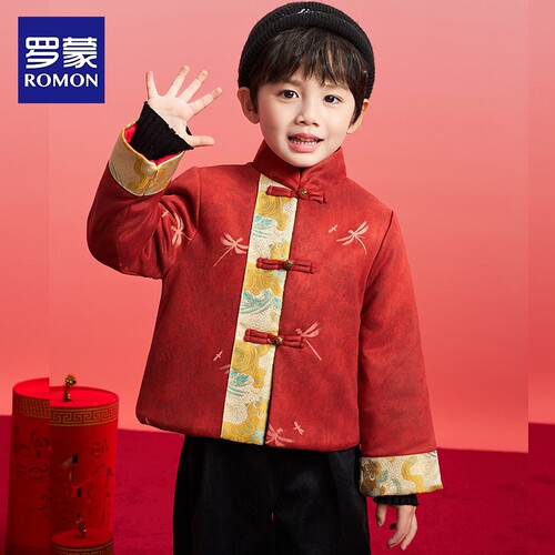 罗蒙男童新中式红色拜年服