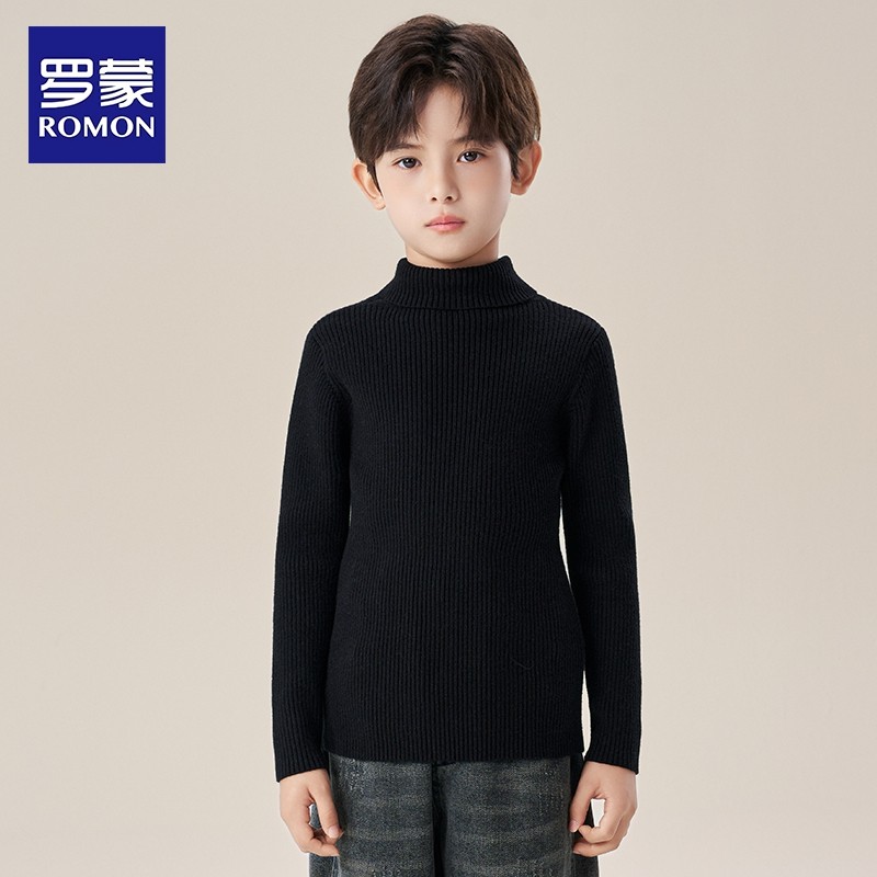罗蒙男童半高领毛衣针织衫儿童内搭2025新款男孩圆领毛线衣秋冬