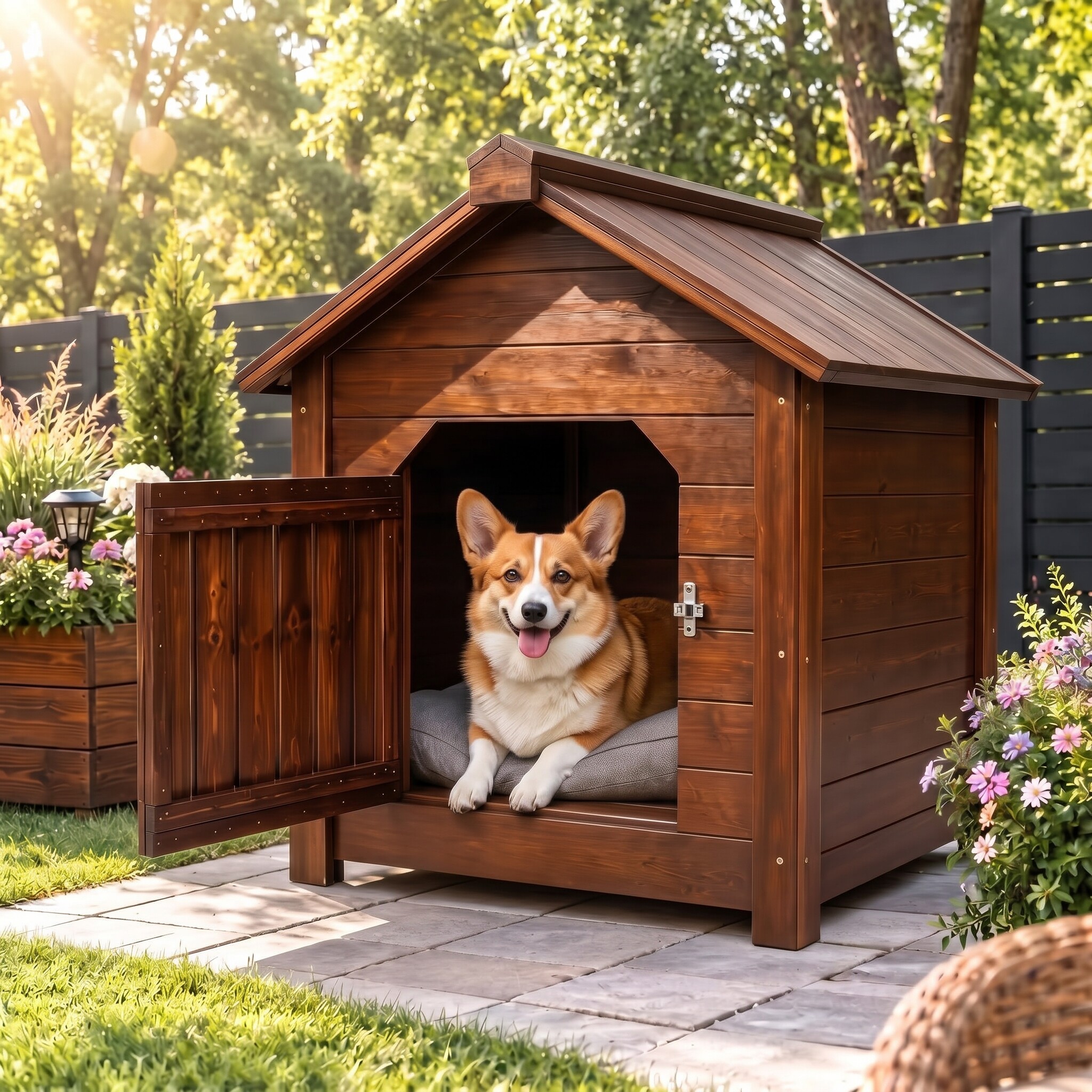 户外实木狗屋四季通用防雨狗窝犬舍大型犬狗房子高端宠物猫狗别墅