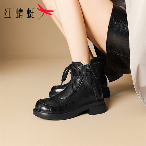 红蜻蜓马丁靴新款冬季时装靴拉链