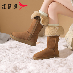 红蜻蜓长筒雪地靴女款2026新款冬季加厚高筒女靴保暖加绒厚底棉鞋