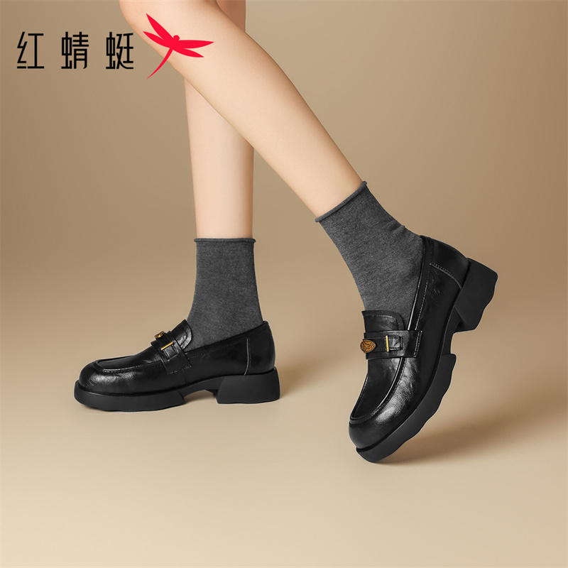 红蜻蜓女鞋乐福鞋厚底单鞋 松糕底女鞋 职场通勤增高不累脚工作鞋