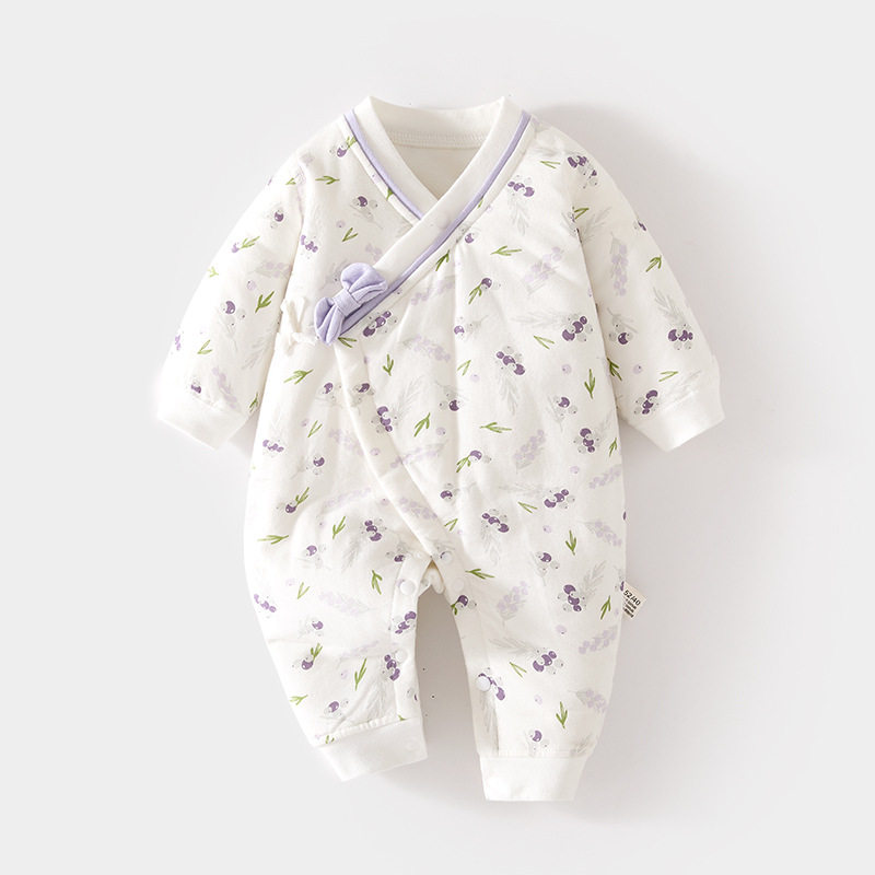 婴儿夹棉连体衣40克薄棉哈衣爬服纯棉新生儿外出棉服宝宝秋冬衣服