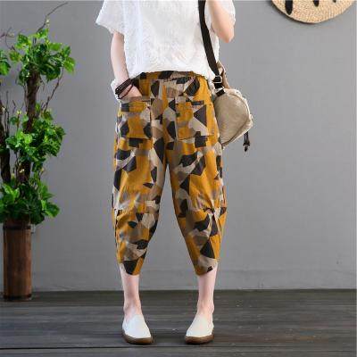Vintage Style Large Women's wear Decor Cotton and hemp Elastic waist Haren pants 200 Pounds of fat MM Easy Cropped Trousers Carrot pantsin the Women's clothing/Boutique , Pants , Casual pants  category - from Buy2taobao.com to provide professional Taobao agent buy service