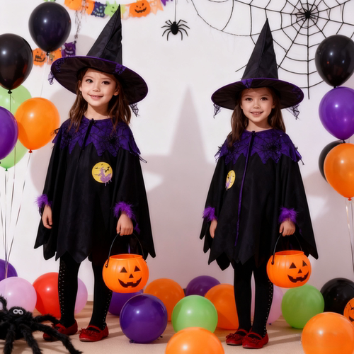 万圣节儿童服装女巫披风斗篷套装