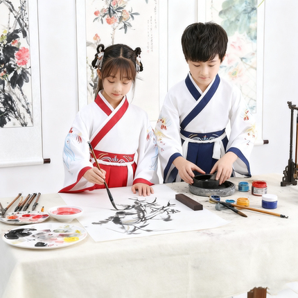 儿童汉服男童国学服中国风古装书童服装三字经小学生演出表演服女