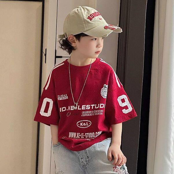 男童宝宝夏季短袖红色T恤新款儿童韩版纯棉上衣潮酷炸街体恤嘻哈