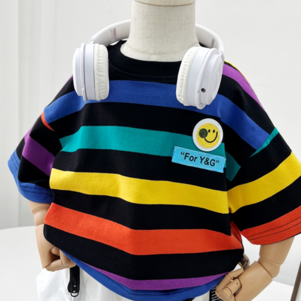 男童短袖t恤2025夏季新款宝宝帅气时髦儿童半袖T恤条纹上衣