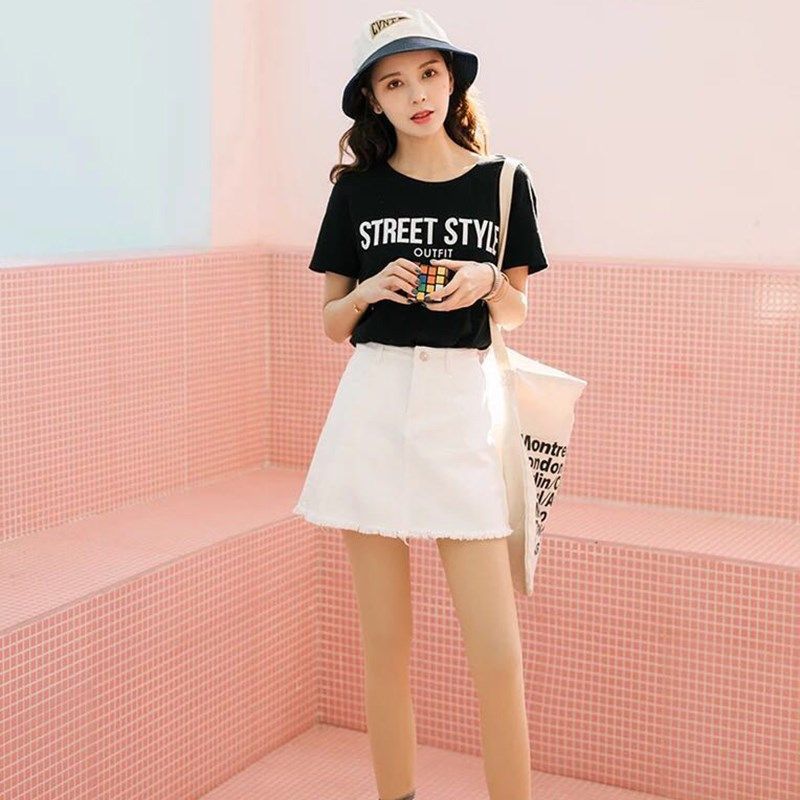 黑白色牛仔短裙女夏毛边学生半身裙高腰性感包臀韩版修身Aa字新款|ruв категории Женская одежда, юбка - от Buy2taobao.com для оказания профессиональной услуги покупки агента Taobao