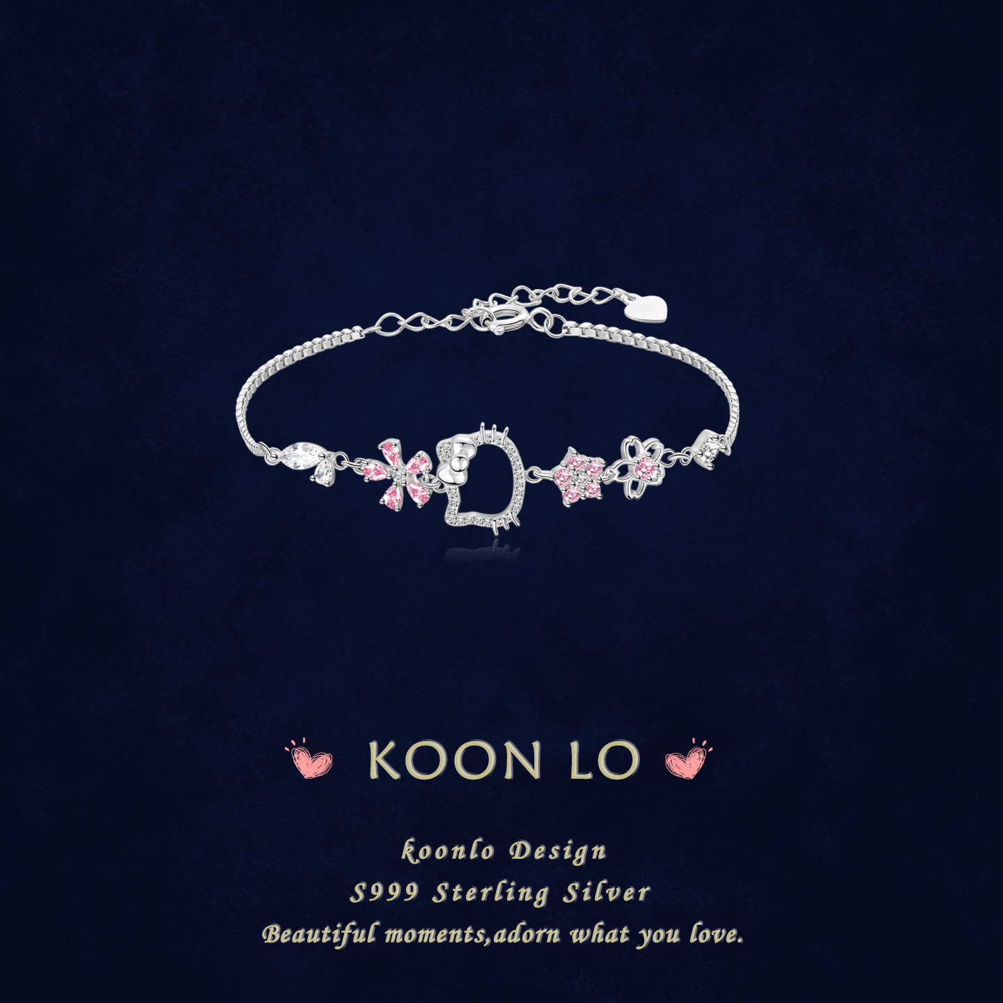 KL「樱花」凯蒂猫手链女S999纯银轻奢精致粉色手饰送女友闺蜜礼物