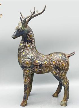 梅花鹿铜摆件错金银铜器动物造型长寿福禄摆件礼品家居装饰工艺礼