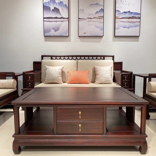 新中式 大红酸枝实木红木沙发客厅禅意复古沙发实木家具组合