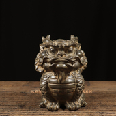 仿古石雕天然青石吐水麒麟龙兽手工整石雕刻中式 饰 家居复古民俗装