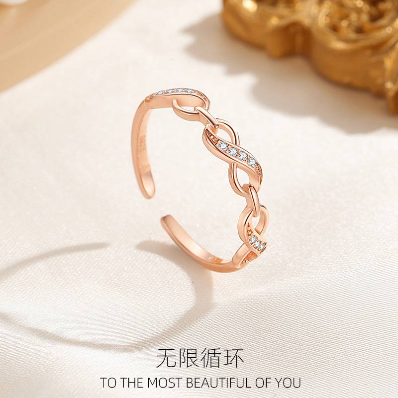 s925纯银戒指女无限符号数字8指环时尚冷淡风设计感食指戒