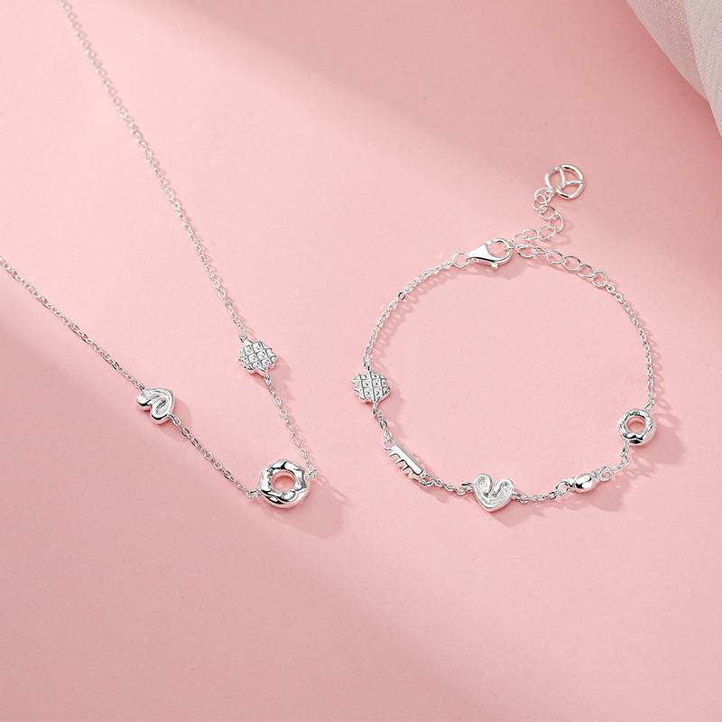 S999足银甜甜圈项链简约小清新甜美百搭小众锁骨链手链