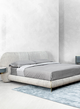 意式cornelio主卧布艺床设计师床创意条纹靠背床现代极简CC双人床