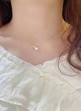 天然珍珠吊坠项链女18k金