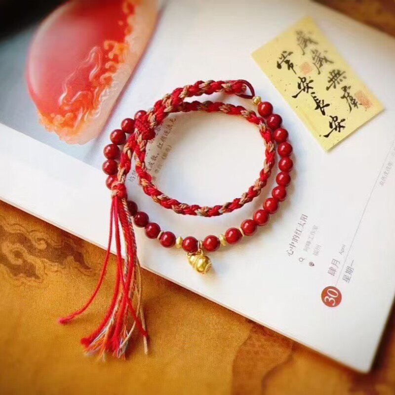 天然朱砂古法银葫芦福禄手链女